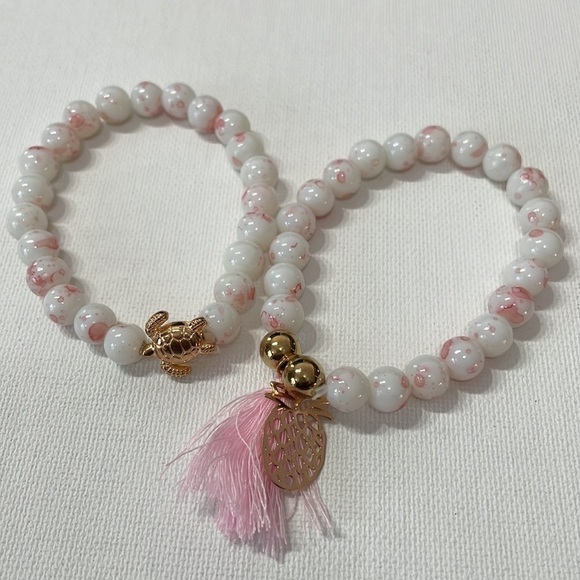 Beaded Marble Pineapple And Turtle Charm Tassels Bracelets - Picture 2 of 6